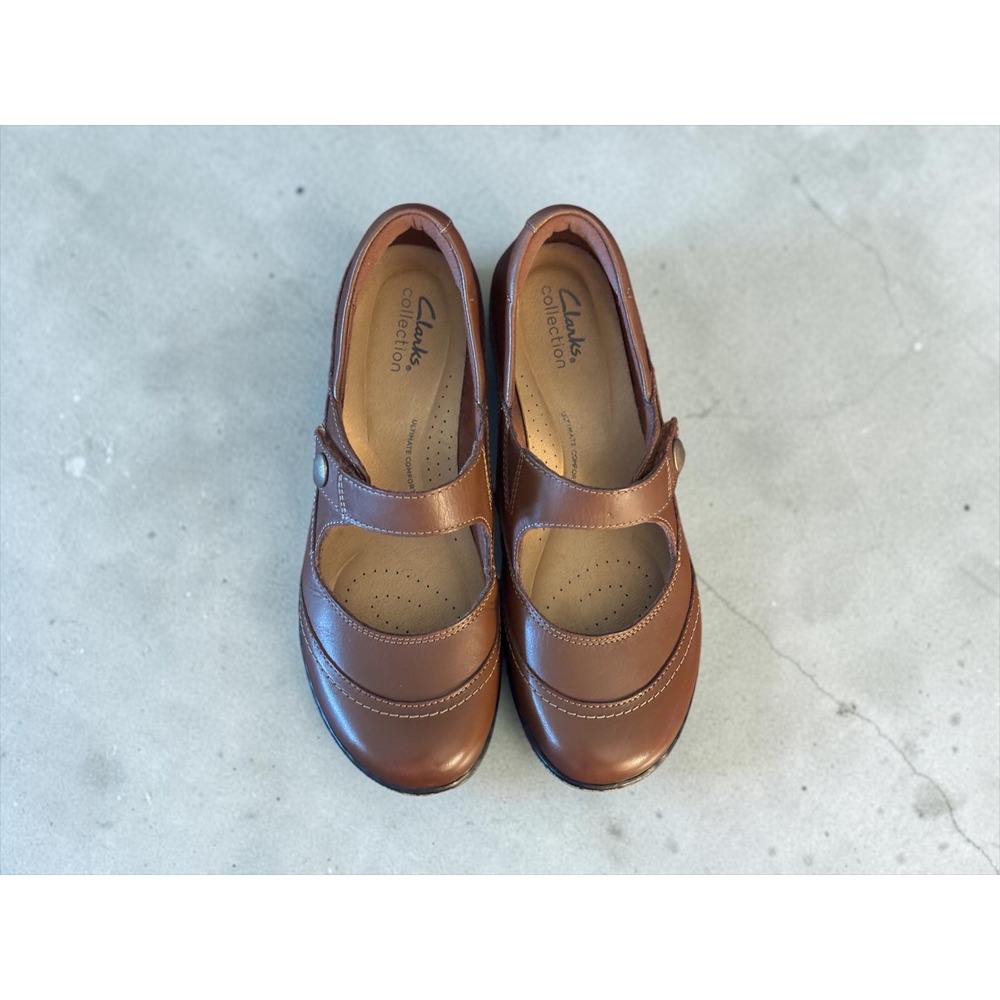 Clarks Collection Roseville Jane Mary Jane Shoes Women 7.5 Brown Leather Comfort